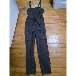 Free People We The Free Go West Utility Jumpsuit Washed Black Denim Cargo XS